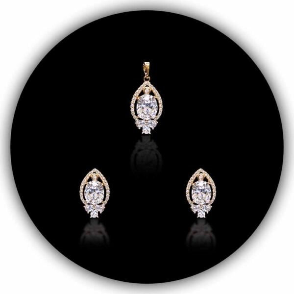 Large Pear Shaped Diamond Styled Zirconia Pendant Locket Set Two-Toned Gold Plated (ILS-004)