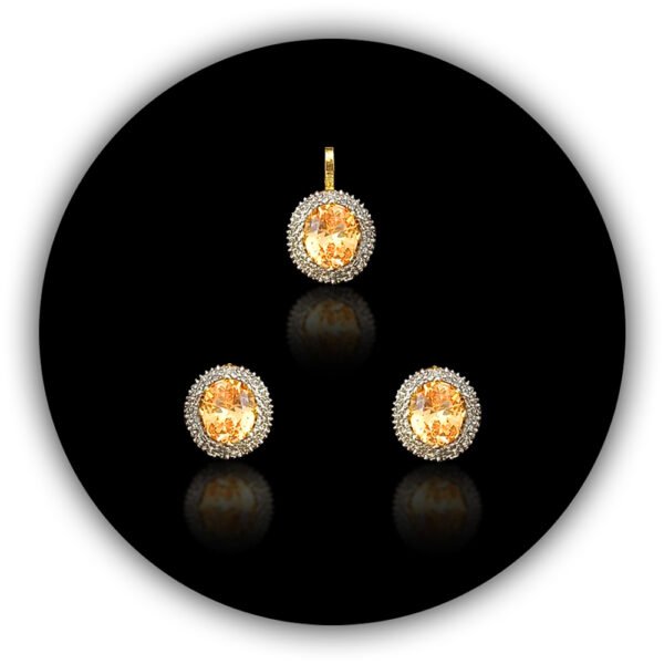 Stunning Golden Yellow Sapphire Synthetic Earrings Locket Set Diamond Style White Gold Plated (ILS-008)