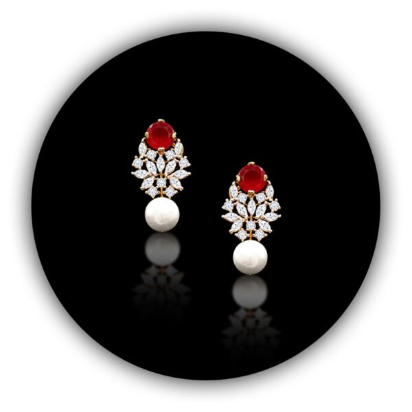 Cabochan Ruby Stone Earring Pearl Dangling Tapers Studded (ILT-003)