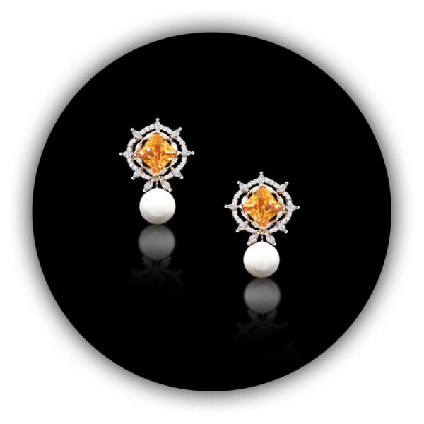 Golden Yellow Stone Star Shaped Earrings Pearl Dropped Clip Tops (ILT-005)