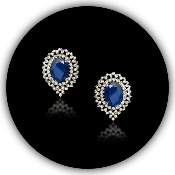 Gold Plated Sapphire Oval Earrings Cabochan Shape Clip Large Bridal Tops (ILT-007)