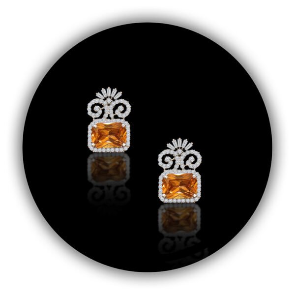 Glory Citrine Diamond Styled Rectangular Cut Orange Stone Earrings Clipped (ILT-008)