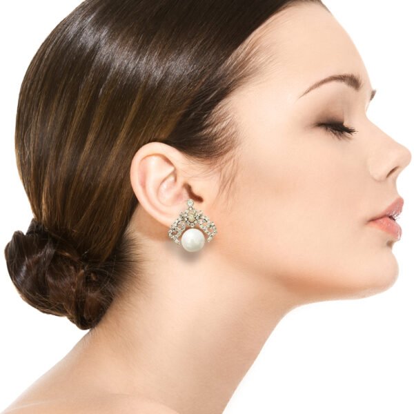 Freshwater Pearl Tops Dangling Pearl Crystals Studded Large Earring (ILT-009) - Image 2