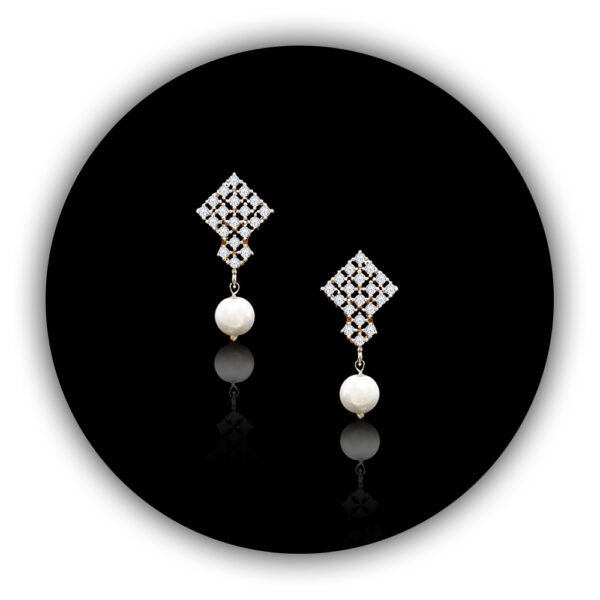 Freshwater Pearl Dangling Tops with Diamond Like Crystal Cubic Zirconia Earrings (ILT-011)