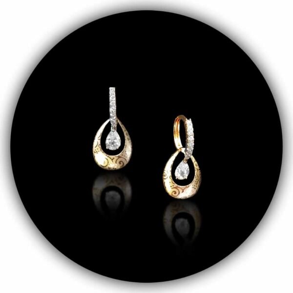 Imported Earrings Rosegold Plated Dangling Engraved Pattern Center Encased With Crystal Zirconia (ILT-013)