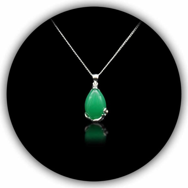 Natural Emerald Like Jade Stone Teardrop Chalcedony Pendant With Chain For Women (IMLC-001)