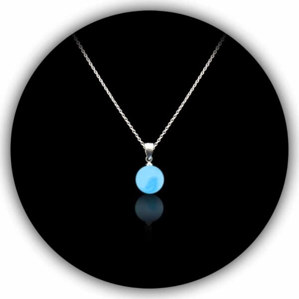 Natural Blue Sea Firoza Like Gemstone Turquoise Blue Sky Round Drop Women Pendant With Chain (IMLC-002)