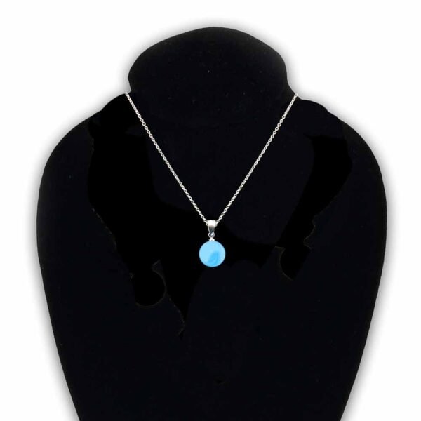 Natural Blue Sea Firoza Like Gemstone Turquoise Blue Sky Round Drop Women Pendant With Chain (IMLC-002) - Image 2