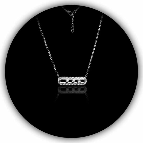 White Gold Plated Messica Stylish Necklace Chain Moving Horizontal Zirconia Locket (IMLC-003)