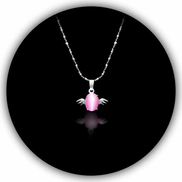 Angel Wing Pendant Necklace Natural Water Drop Pink Moonstone Pendant Necklace Chain (IMLC-004)