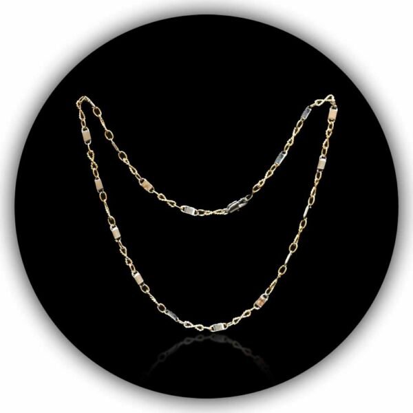 18ct & Platinum Necklace Antique Fancy Oblong & Love Knot Links Chain Two-Tone (INC-003)