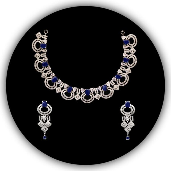 Kashmir Peacock Necklace Sapphire International Collection Masterpiece 18kt White Gold Plated (IMNS-002)