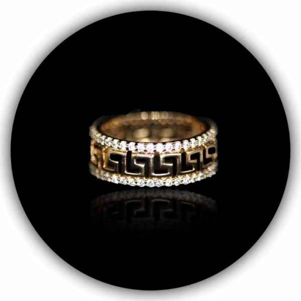 Greek Key Design Fashionable Two Tone Diamond Ring Styled 14K Yellow and White Gold Ring (IMPLR-002)