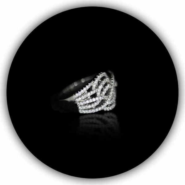 Diamond Style Criss-Cross Ring Inter-Twined Simulated Diamond Style Ring Moissanite Like Wedding Ring Band (IMPLR-003) - Image 2