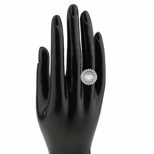 Exquisite 14 Karat White Gold Plating Cultured Pearl Diamond Style Ring Shining Fashion Statement (IMPLR-004) - Image 3