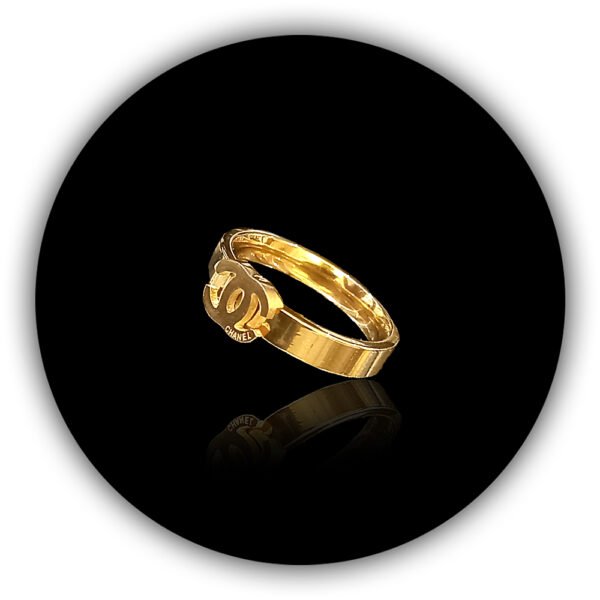 Golden C ring Chanel Design Gold Plated Metal Finish Round Paved Engagement Party Wedding Ring (IMPLR-005) - Image 2