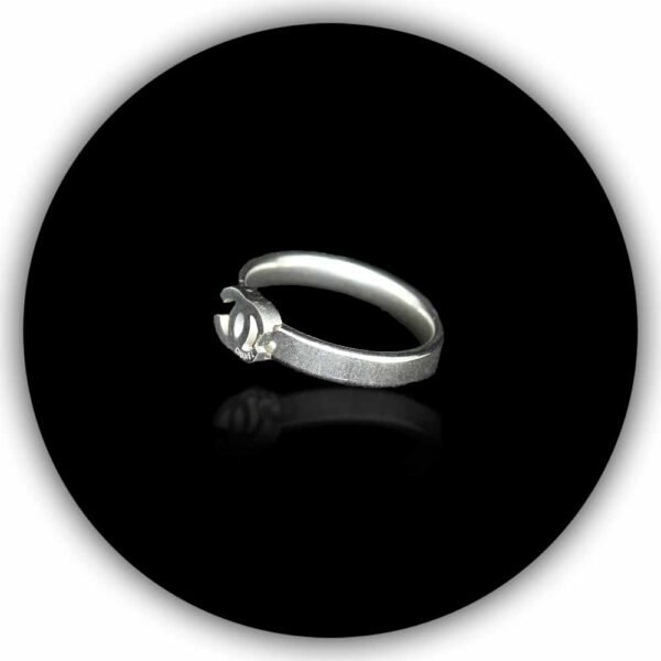 18kt Solid Sterling Silver Look Diamond Plated Shiny White Gold CC Chanel Ring For Men Women Unisex (IMPLR-010)