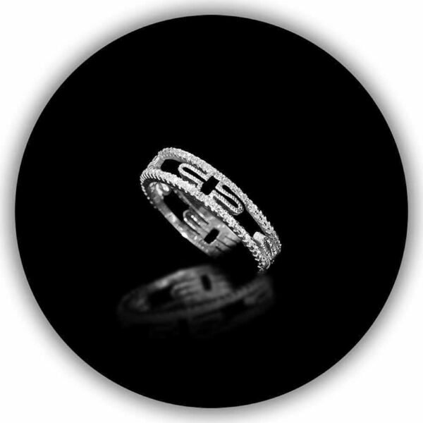 Bvlgari Styled 18K Diamond Look Unique White Gold Plated Parentesi Inspired Design Ring Band (IMPLR-027) - Image 2