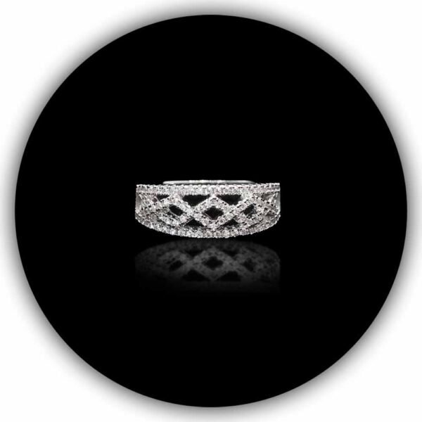 18ct White Gold Diamond Style Trilogy Ring Symmetrical Pattern Criss Cross Design Eternity Band Ring (IMPLR-026)