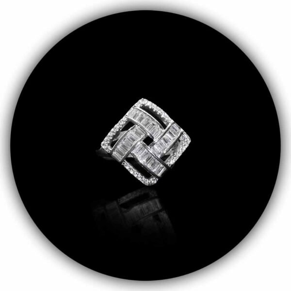 Square Beautiful Uniquely Designed Imported Cubic Zircon Ring With Tapers Diamond Style Silver Plated (IMPLR-015)