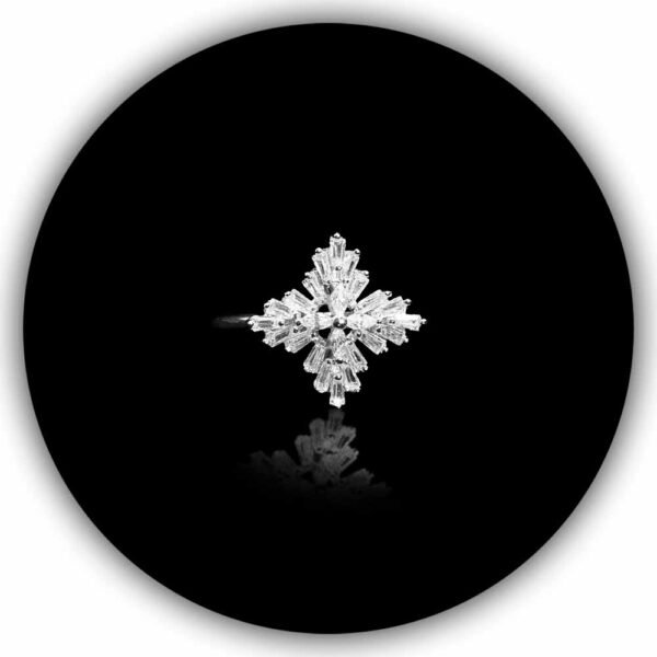 European Stylish Flower Domed Clear Four Cornered Shaped Snowflake Winter Holiday Jewelry Ring For Women (IMPLR-019)