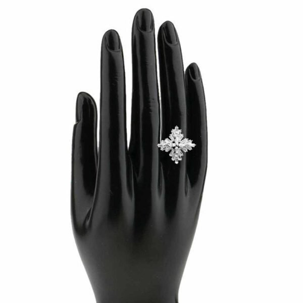 European Stylish Flower Domed Clear Four Cornered Shaped Snowflake Winter Holiday Jewelry Ring For Women (IMPLR-019) - Image 4