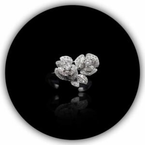 18kt Plated Rose Pave Ring Diamond Style Anthology Collection In The Shape Of A Flower In Gold And White Cubic Zirconia Ring (IMPLR-022)