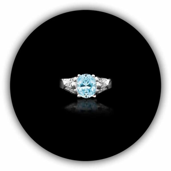 Sterling Silver Diamond Plating Round Sky Blue Topaz Diamond Style Aquamarine Gemstone Ring Unique Setting Fine Jewelry (IMPLR-024)