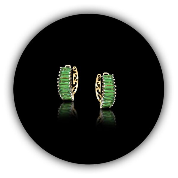 Imported Sterling Silver Plated Green Gemstone Emerald Tapers Surrounding Stud Earrings (IST-003)