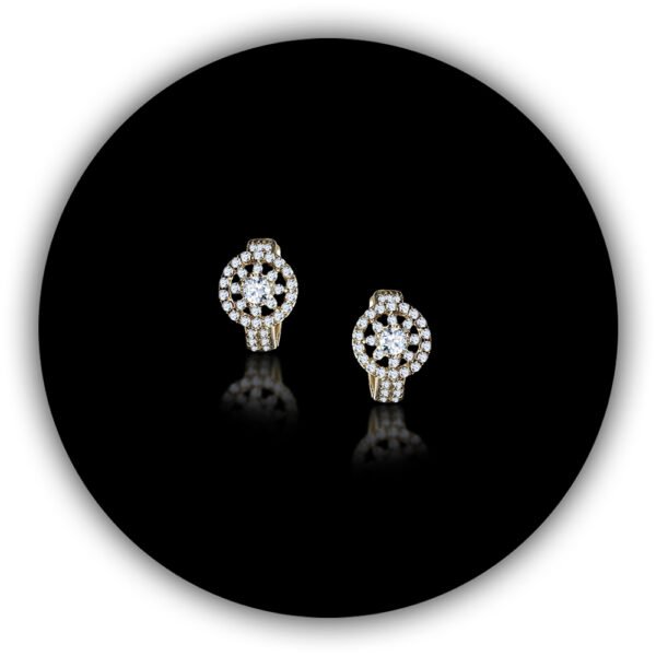 Halo Setting Imported Diamond Style Half Bali CZ Cubic Zirconia Clip On Earrings Gold Plated (IST-007)