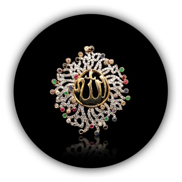 Multi Colored Gold Plated Carving Islamic Pendant Modern Centre "Allah" Diamond Style Large Big Locket (ILP-004)