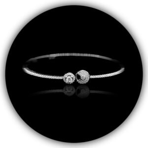 925 Sterling Silver White Gold Diamond Plating Front Open Cuff Bangle Stiff Bracelet Design (SBR-004)