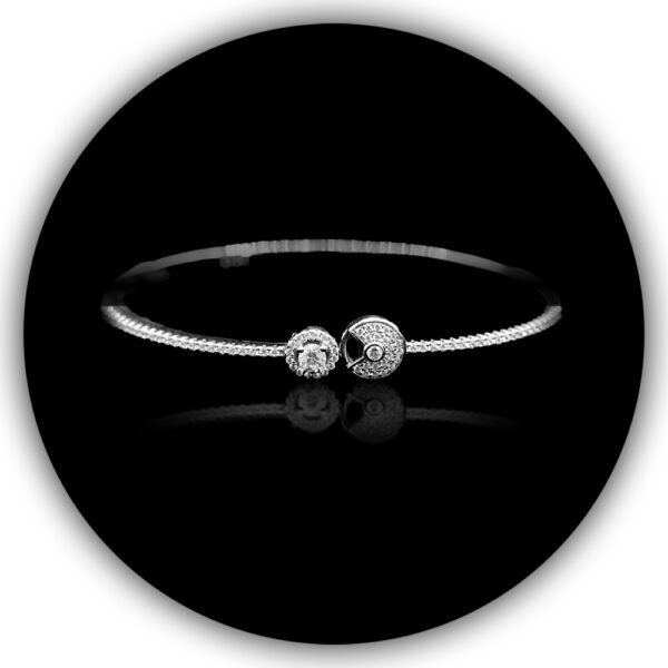 925 Sterling Silver White Gold Diamond Plating Front Open Cuff Bangle Stiff Bracelet Design (SBR-004)